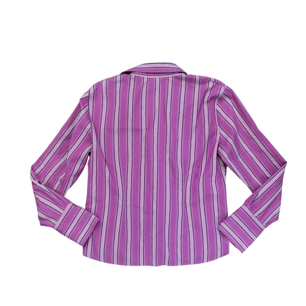 Pink Purple Striped Button Down Shirt Vintage Office Siren 10 Preppy longsleeve - Picture 2 of 5